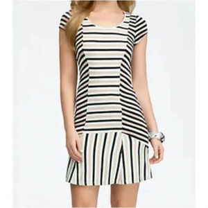 Bebe Pink Black Mint Stripped Short Sleeve Dress Stretchy Size Small S
